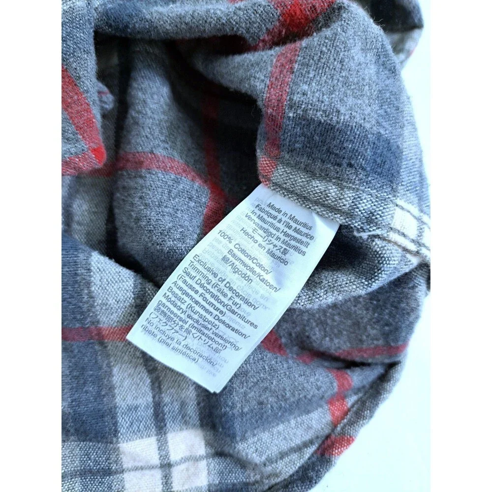 J Crew Men's Medium Flannel Mercantile Flex Shirt Gray Red Long Sleeve Button